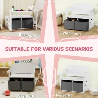 AIYAPLAY 3 in 1 Kids Storage Bench, Convertible Children Table and Chair Set with 2 Fabric Bins, Toy Storage Box, White(m-6)