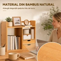 HOMCOM Organizator de Birou, Bambus, 48x19,5x 46 cm, Culoare Lemn(m-5)