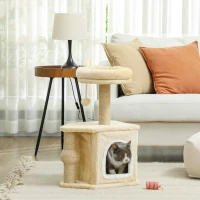 PawHut Arranhador para Gatos com Cama Caverna Plataforma Bola Suspensa e Poste de Juta 42x30x66 cm Marrom e Bege(m-10)