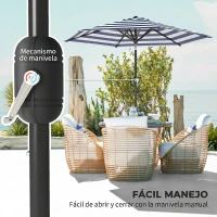 Outsunny Sombrilla de Jardín Ø230x216 cm con Apertura Manual Ángulo Ajustable e Impermeable para Terraza Piscina Azul y Blanco(m-4)