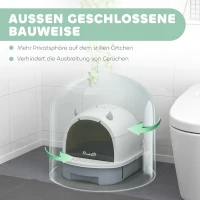 PawHut Kattenbak met deksel – Kattenbak met schep, ladebodem en anti-lekrooster voor katten tot 5 kg – 40,5 x 52 x 39 cm – Grijs(m-4)