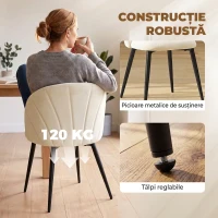 HOMCOM Set 2 Scaune Dining cu Spătar Tip Scoică și Picioare Metalice, Catifea, Crem(m-7)