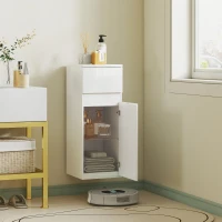 HOMCOM Dulap suspendat pentru baie cu sertar, ușă lucioasă și raft din sticlă reglabil, alb(m-7)