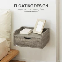 HOMCOM Floating Nightstands Set of 2, Wall Mounted Bedside Table with Drawer for Bedroom, Grey(m-5)