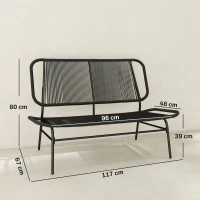 Outsunny Canapea Rattan cu 2 Locuri, Loveseat cu Șezut și Spătar Împletit, Negru.(m-3)