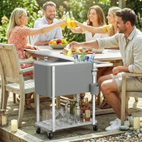Outsunny Carrito Nevera de 56L con Ruedas Estante Abrebotellas Recogetapas Drenaje y Asa para Patio Fiesta 84x38x83 cm Gris(m-2)