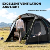 Outsunny 3-4 Man Tunnel Tent, Two Room Camping Tent with Windows and Covers, Portable Carry Bag, for Fishing, Hiking, Sports, Festival - Black(m-6)