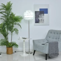 HOMCOM Lampadaire plume sur pied - ampoule E27 60 W max. - interrupteur à pied - dim. Ø 40 x 160H cm - métal chromé plumes d'oie blanc(m-10)