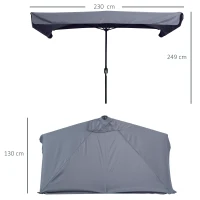 Outsunny Ombrellone Semicircolare da Parete 2.5x2.3m, con Apertura a Manovella, in Metallo e Poliestere, Grigio(m-3)