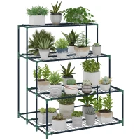 Outsunny Raft Suport Plante cu 4 Niveluri din Oțel, 94x84x110 cm, Verde Închis(m-11)