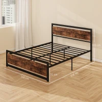HOMCOM Cadru Pat Matrimonial din Lemn si Otel cu Sipci in Stil Industrial 160x200cm(m-3)