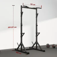 SPORTNOW Rack pentru genuflexiuni reglabil cu suport dublu, suport pentru discuri și bară pentru tracțiuni, din oțel, 112-100x201-217 cm, negru(m-3)