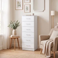 HOMCOM Comodă cu 6 Sertare, Mobilier Modern, 40x40x110 cm, Alb(m-5)