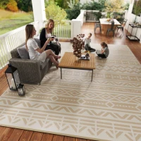 Outsunny Tapis d'extérieur réversible 3,7 x 2,7 m, tapis de sol motif mur géométrique en PP sac de transport kaki et beige clair(m-9)
