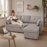 Ecksofa Samt Chaiselongue austauschbar einfach umwandelbar Schlafsofa 200cm Stauraumsitzen Hellgrau(m-4)