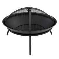 Outsunny Brasero de Exterior con Tapa y Atizador Pozo de Fuego de Metal para Terraza Patio Jardín Ø47x33 cm Negro(m-11)