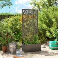 Outsunny Jardinière avec treillis, bac à fleurs, avec brise-vue, pour plantes grimpantes, métal, 45 x 21,5 x 110 cm, noir(m-8)