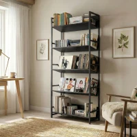 HOMCOM Bookshelf 5-Tier Metal Frame Bookcase Storage Shelves for Living Room Black(m-10)