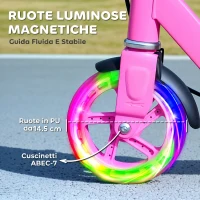 AIYAPLAY Monopattino per Bambini 3-8 Anni con Ruote Luminose, Impugnatura Regolabile e Freno Posteriore, Rosa(m-5)