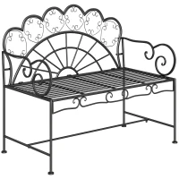 Outsunny Panchina da Giardino Biposto Stile Classico in Ferro 113 x 56.5 x 90.5cm, Nero(m-1)