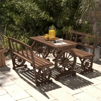 Outsunny Set da Giardino 3 Pezzi in Legno di Pino con 1 Tavolo da Esterno 115x55x71 cm e 2 Panchine 115x51x80 cm(m-9)