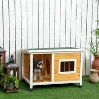 PawHut Cușcă pentru câini de exterior din lemn de brad cu verandă acoperită și acoperiș înclinat, 85.5x62x60 cm, multicolor(m-10)