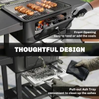 Outsunny Charcoal BBQ Grill with Adjustable Charcoal Pan, Large Barbecue Grill Smoker with Side Tables, Temperature for Outdoor(m-8)