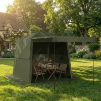 Outsunny Pop Up Gazebo Waterproof Instant Shelter with Awning Mesh Windows for Camping Patio 2 x 2 m, Army Green(m-10)