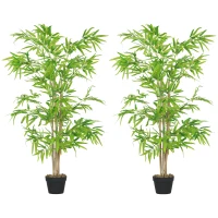 Outsunny Lot de 2 bambous artificiels Hauteur 1,5 m 644 Feuilles denses réalistes Pot Inclus Noir avec Lichen Vert(m-12)