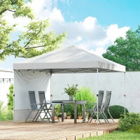 Outsunny Tenda Dobrável 3x3 m Pop-up com Parede Lateral Proteção UPF50+ Empurre Central Altura Ajustável Branco(m-10)