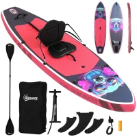 Outsunny SUP gonflabil cu scaun, vâslă și accesorii, din plastic și EVA, 335x82x15 cm, albastru și roz(m-11)