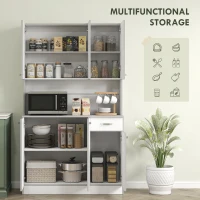 Kitchen Cupboard, Freestanding Kitchen Storage Cabinet with 6 Doors, Drawer, White(m-4)