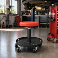 HOMCOM Taburete de Taller con Ruedas y Altura Regulable 38-50 cm Bandeja para Herramientas 135 kg Naranja(m-4)