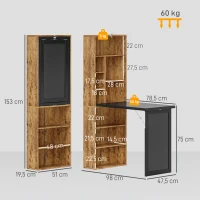 HOMCOM Scrivania Moderna Pieghevole con Libreria e Lavagna, in Legno e Metallo, 98x51x153 cm, Marrone Rustico(m-3)