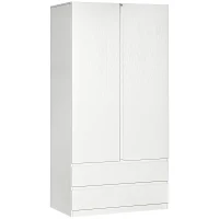 HOMCOM Armadio Guardaroba in Truciolato Bianco con Appendiabiti e 2 Cassetti Scorrevoli per Camere da Letto, 100x60x200 cm(m-1)