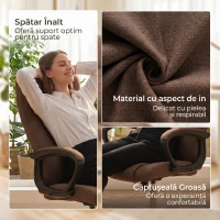 Vinsetto Scaun de Birou Ergonomic Inclinabil și Rotativ în Țesătură cu Aspect de In cu Tetieră, Maro(m-4)