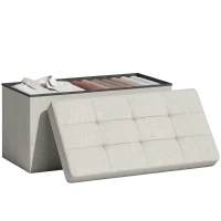 HOMCOM Banc de rangement pouf de rangement pliable bout de lit repose-pieds avec couvercle capitonnée 76L x 38l x 38H cm crème(m-11)