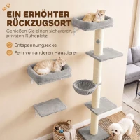 PawHut Kattenklimwand, 3-delige kattenwandset met krabpaal, platforms en hangmat(m-6)