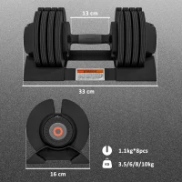 SPORTNOW Greutăți reglabile cu suport pentru gantere și mâner antiderapant, din oțel și ABS, 33 x 16 x 16 cm, negru(m-3)
