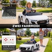 AIYAPLAY Elektrische kinderauto 12V met afstandsbediening, lithium-accu, 2 motoren, soft-start en achterwielvering, wit(m-5)