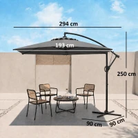 Outsunny Ombrellone da Giardino Decentrato con Base a Croce e Apertura a Manovella, 294x193cm, Grigio(m-3)