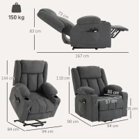 HOMCOM Dual Motor Recliner Chair, 55° Electric Lift Chair for Elderly, Recliner Armchair with Massage and Heat, Dark Grey(m-3)