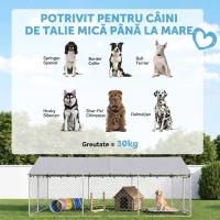 PawHut Țarc Exterior Câini Oțel, Plasă Galvanizată, Țesătură Oxford, 4x2,3x1,5m, Argintiu(m-4)