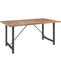 Outsunny Tavolo da Giardino 160x90 cm in Legno di Acacia e Acciaio con Piano a Doghe, Teak(m-1)