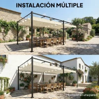 Outsunny Pérgola de Jardín 6x3 m con Techo Retráctil Protección UPF50+ Drenaje Cenador de Jardín para Patio Exterior Crema(m-6)