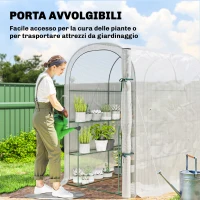 Outsunny Serra da Giardino con Scaffali a 2 Livelli e Porta Avvolgibile, in Acciaio e PE, 123x187x189 cm, Bianco(m-6)