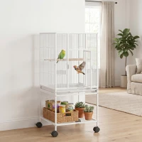 PawHut Bird Cage Detachable with Rolling Stand Parrot Cage with Storage Shelf White(m-14)