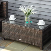 Outsunny Tavolo da Caffè da Esterno in Rattan e Vetro Temperato, Tavolino da Giardino Rettangolare, Tavolino da Esterno, per Giardino, Balcone, Terrazzo, 85x50x39 cm Marrone(m-7)