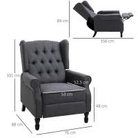 HOMCOM Recliner Armchair, Vintage Reclining Chair with Nail Head Trim, Wingback Chair with Button Tufted Back and Footrest, for Living Room, Dark Grey(m-3)