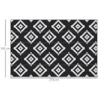 Covor de Exterior Outsunny pentru Balcon și Terasă Reversibil cu Motiv Geometric, 2.74x1.82 m, Negru și Alb(m-3)